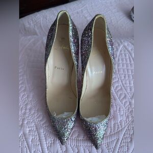 Christian Louboutin Glitter Pointed Pumps with Gold Trim
